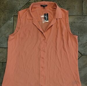 Express Sleeveless Button-Down Shirt In Peach